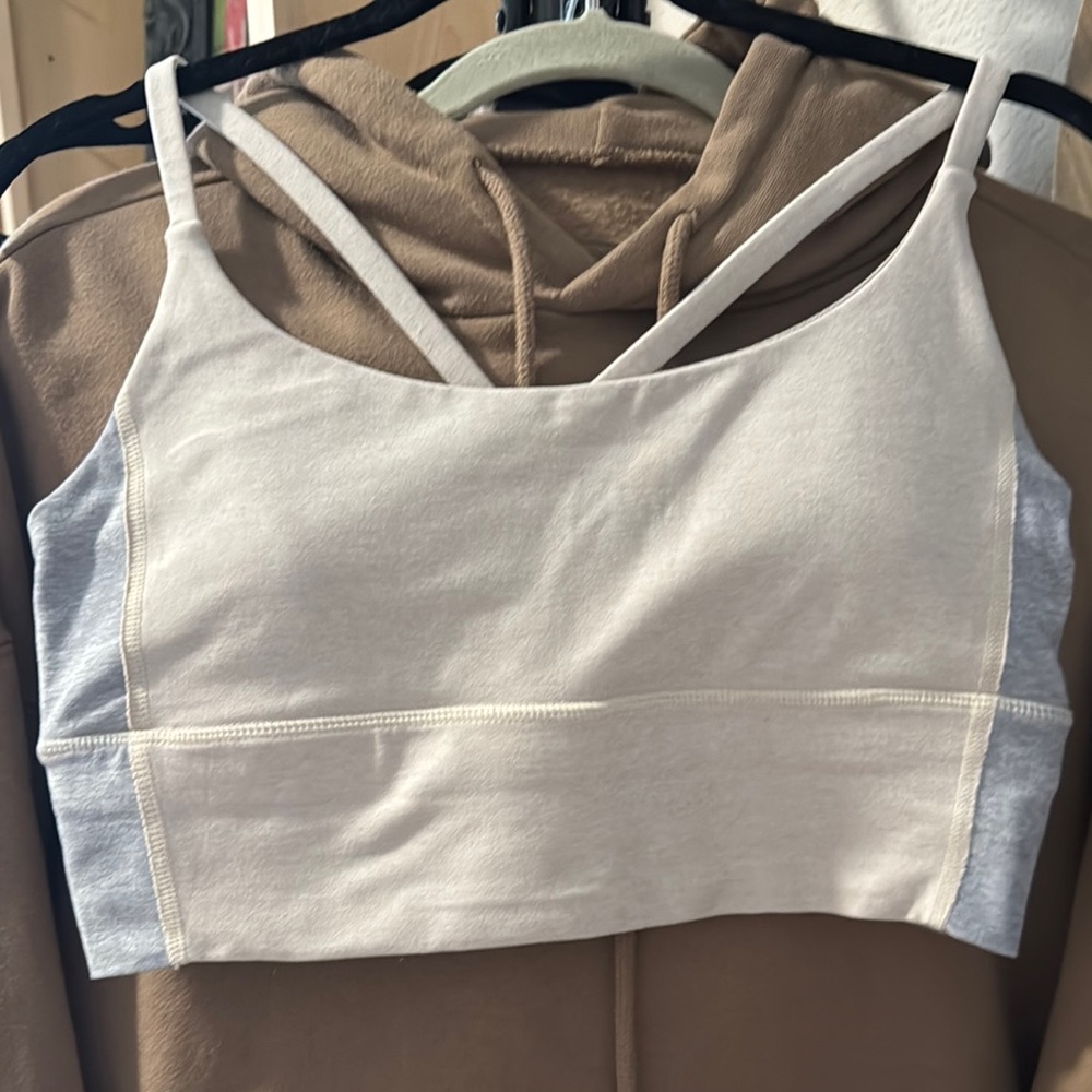 Cream and Gray Strappy Sports Bra